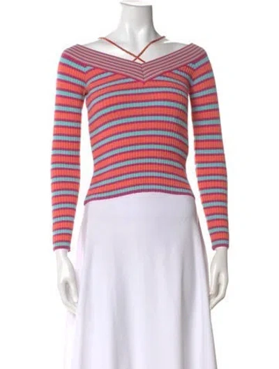 Pre-owned Andersson Bell Striped Off-the-shoulder Top In Pink