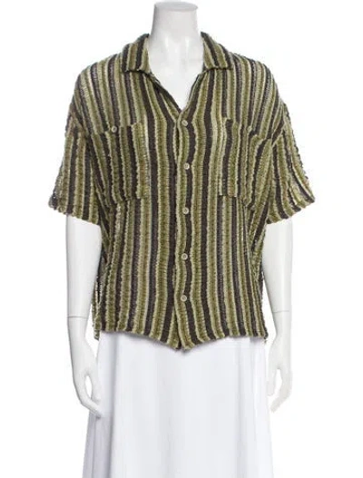 Pre-owned Andersson Bell Striped Short Sleeve Button-up Top In Green