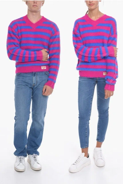 Andersson Bell Striped Two-tone Unisex Hairy Sweater In Pink