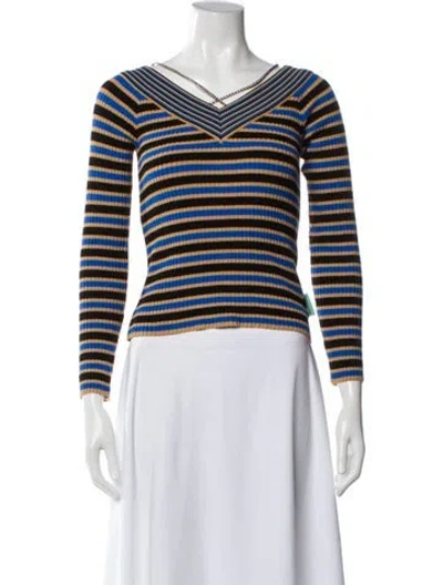 Pre-owned Andersson Bell Striped V-neck Sweater In Blue