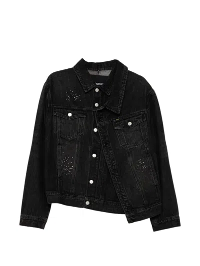 Andersson Bell Stud-embellished Asymmetric Denim Jacket In Black
