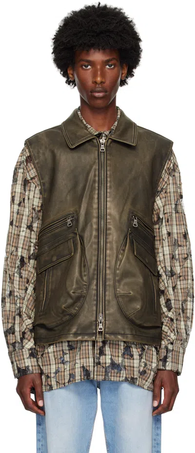 Andersson Bell Taupe Etna Faux-leather Vest In Khaki