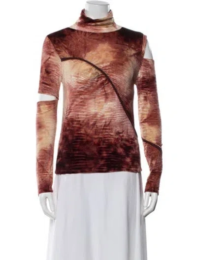 Pre-owned Andersson Bell Tie-dye Print Turtleneck Top In Red