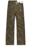 Andersson Bell Unisex Leopard Cross-over Wide Jeans In Green