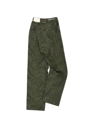 Andersson Bell Unisex Leopard Cross-over Wide Leg Jeans In Green