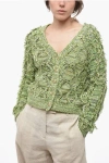 ANDERSSON BELL V-NECK CABLE KNIT CARDIGAN WITH FRINGED DETAILS