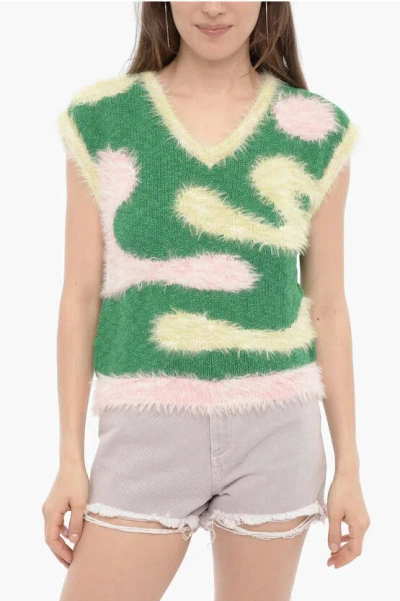 ANDERSSON BELL V-NECK SLEEVELESS FURRY SWEATER