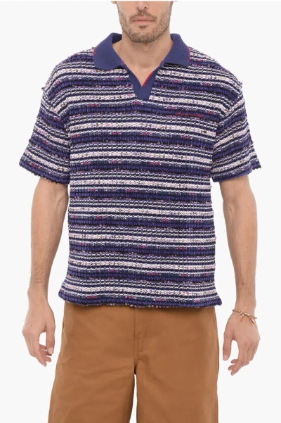 Andersson Bell V-neck Striped Polo Shirt In Purple