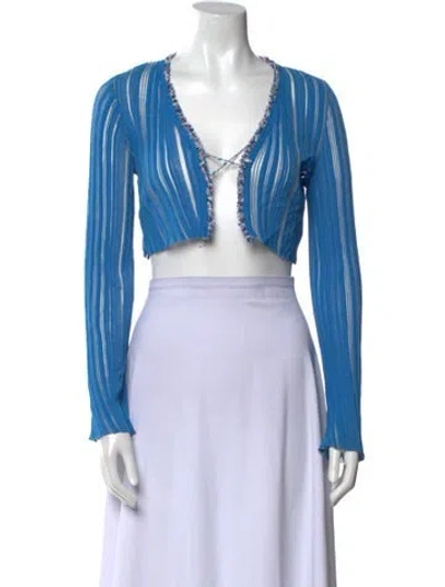 Pre-owned Andersson Bell V-neck Long Sleeve Crop Top In Blue