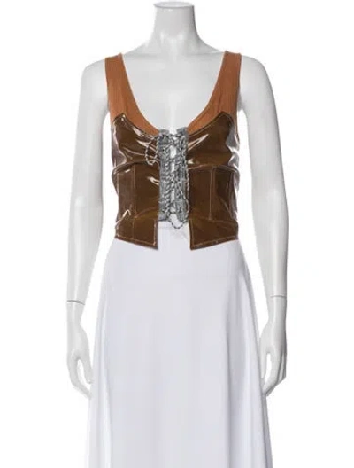 Pre-owned Andersson Bell V-neck Sleeveless Crop Top In Brown