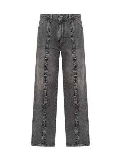 Andersson Bell Contrast-stitching Light-wash Jeans In Black