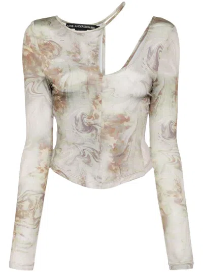 Andersson Bell Green Willow Cutout Long Sleeve T-shirt In Beige