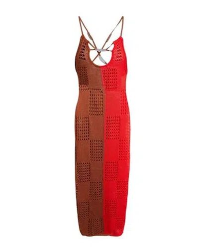 ANDERSSON BELL ANDERSSON BELL WOMAN MIDI DRESS BROWN SIZE M LINEN, ACRYLIC, NYLON