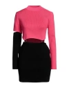 Andersson Bell Woman Mini Dress Fuchsia Size L Rayon, Polyester, Nylon, Soft Leather In Pink