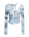 Andersson Bell 'anja' Light Blue Long-sleeve Top With Cut-out And Denim Patch Print Woman In Blue