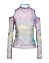 Andersson Bell Cold-shoulder Sheer Graphic-print Top In Purple