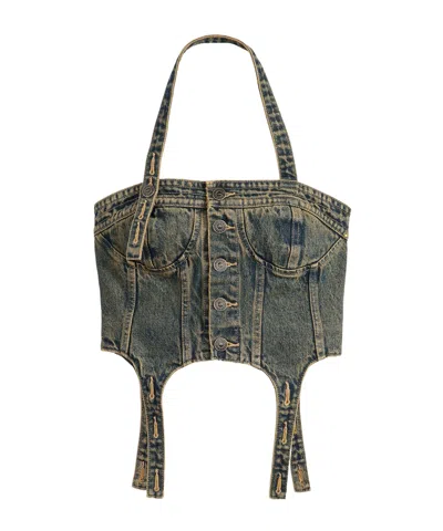 Andersson Bell Corset-style Denim Top In Blue