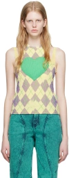 Andersson Bell Argyle-print Crepe-texture Tank Top In Lemon