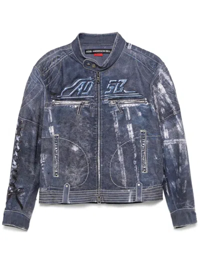 Andersson Bell Blue Zen Trompe L'œil Rider Denim Jacket In Navy