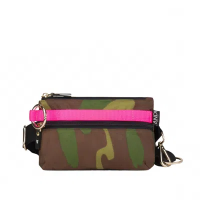 Andi Women's  On-the-go Pochette Belt Bag In Black Camouflage/neon Pink In Multi