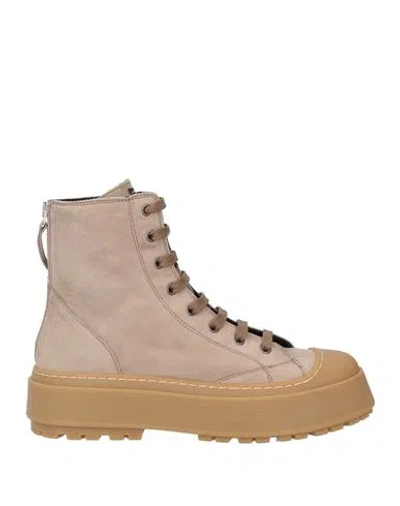 Andìa Fora Woman Ankle Boots Khaki Size 8 Leather, Rubber In Beige