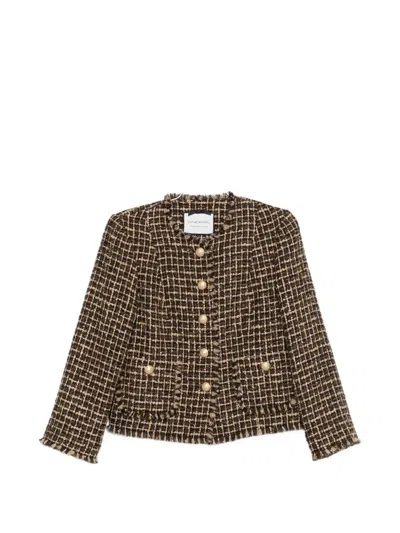 Andiata Frayed-edge Tweed Jacket In Brown