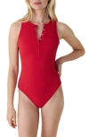 Andie Malibu Long Torso One-piece Swimsuit In Red
