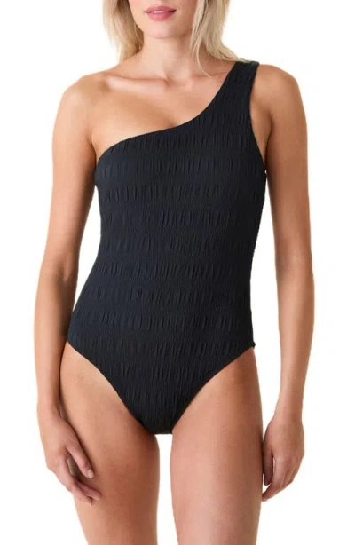 Andie Monte Smocked One-shoulder One-piece Swimsuit In Black