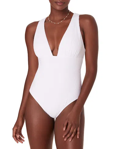 Andie Mykonos Deep Plunge Neck One Piece Swimsuit In White