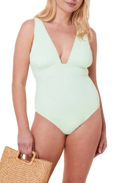 Andie Mykonos Plunge One-piece Swimsuit In Pistachio