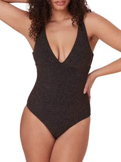 Andie Swim Women's The Augustine Long-torso Shimmer One-piece Swimsuit In Black