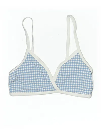 Pre-owned Andie Swimsuit Top Blue Checkered/gingham Pattern Swimwear