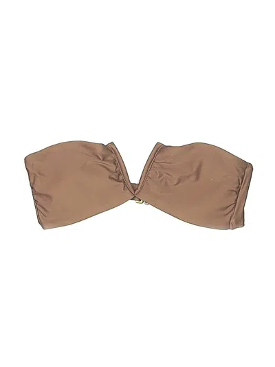 Pre-owned Andie Swimsuit Top Tan Solid Pattern Swimwear In Brown