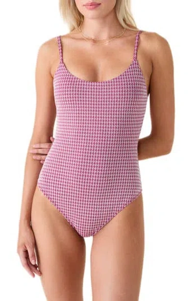 Andie The Amalfi Houndstooth One-piece Swimsuit In Burgundy