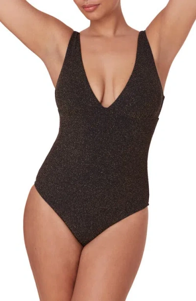 Andie The Augustine Metallic One-piece Swimsuit In Black