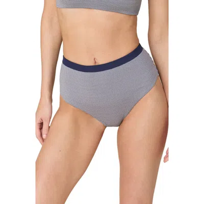 Andie The Davenport Gingham High Waist Bikini Bottoms In Gray