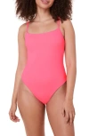 Andie The Fiji Lace-up Back One-piece Swimsuit In Neon Grapefruit