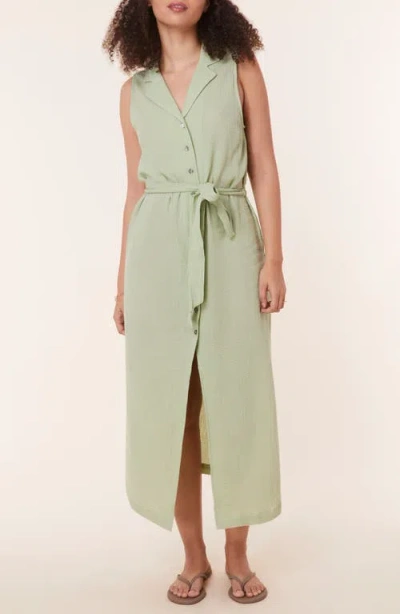 Andie The Flamenco Cover-up Button-up Shirtdress In Green