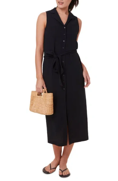 Andie The Flamenco Cover-up Button-up Shirtdress In Black