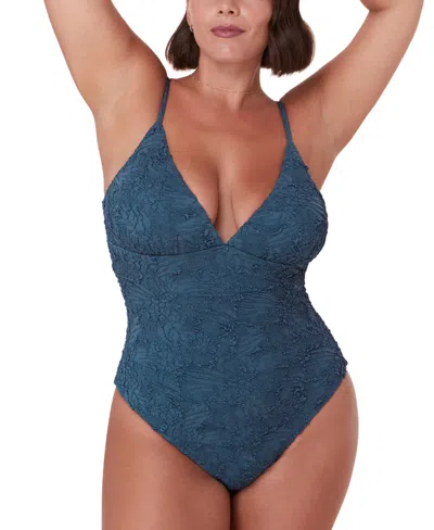 Andie Women's Lanikai Textured Floral V-neck One-piece Swimsuit In Stargazer