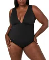 Andie Women's Mykonos Deep Plunge Neck One Piece Swimsuit In Black