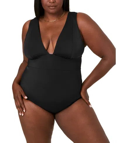 Andie Women's Mykonos Deep Plunge Neck One Piece Swimsuit In Black