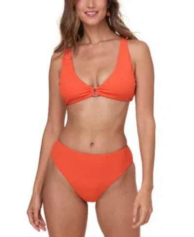 Andie Womens The Nora Triangle Ribbed Bikini Top The 90s High Waisted Ribbed Bikini Bottoms In Red