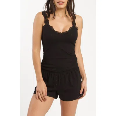 Andine Anji Tuscany Lace Trim Pajamas Shorts In Black