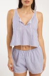 Andine Gigi Striped Lace-trim Cotton Boxer Shorts In Navy