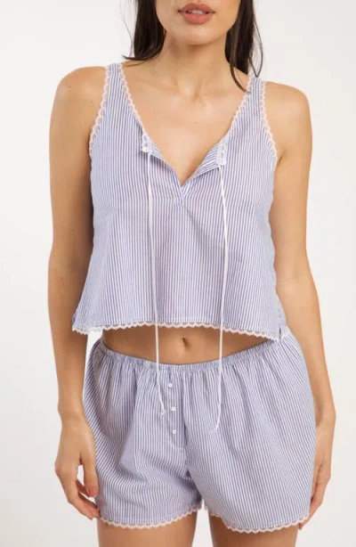Andine Gigi Provence Lace Trim Cotton Pajamas Shorts In Navy