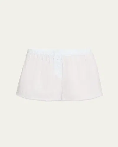Andine Gigi Striped Lace-trim Cotton Boxer Shorts In Cotton Stripse In Pastel Blue