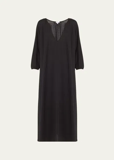 Andine Luciana Pointelle-knit Midi Shift Dress In Black