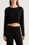 Andine Maeve Palermo Rib Long Sleeve Crop Top In Black