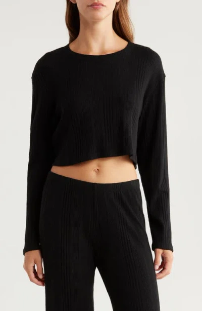 Andine Maeve Palermo Rib Long Sleeve Crop Top In Black